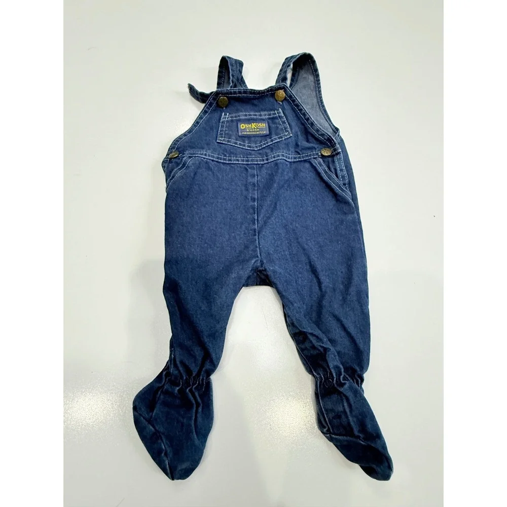 Vintage OshKosh Bgosh Blue Denim Footed Overalls Vestbak Infant 3/6 Months